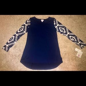 NWT LuLaRoe Lynnae Long Sleeve - navy and white